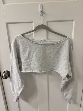 Garage Light Heather Gray Cropped Off-Shoulder Top